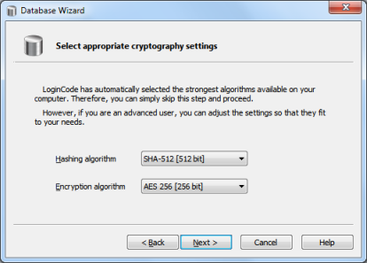 Encryption algorithms selection