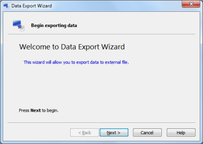 The welcome message of Data Export Wizard