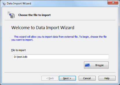 The welcome message of Data Import Wizard